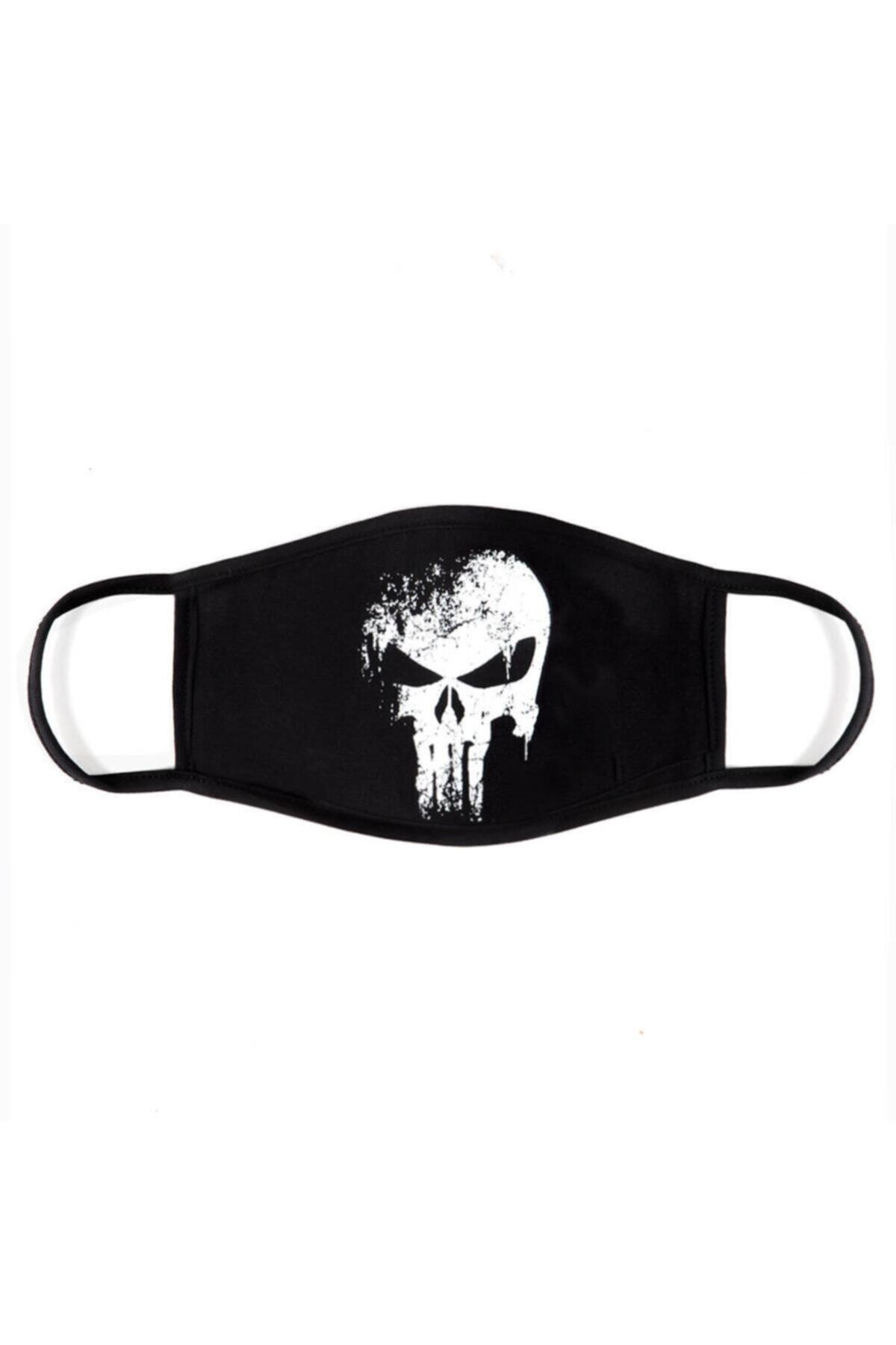 StüdyoÜmitTişört Punisher %100 Pamuklu Siyah Penye Kumaş Yıkanabilir Maske B095-052s