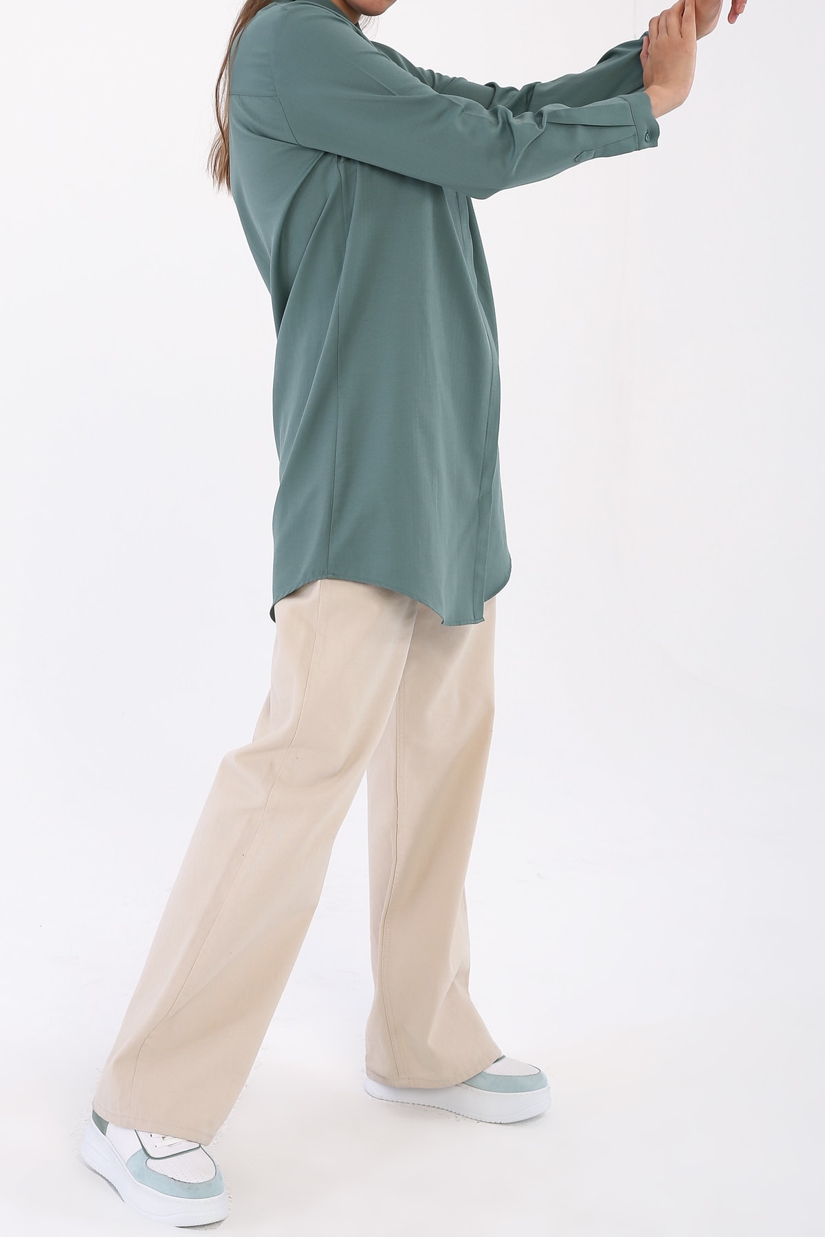 ALLDAY Pastel Yeşil Basic Gizli Patlı Gömlek Tunik