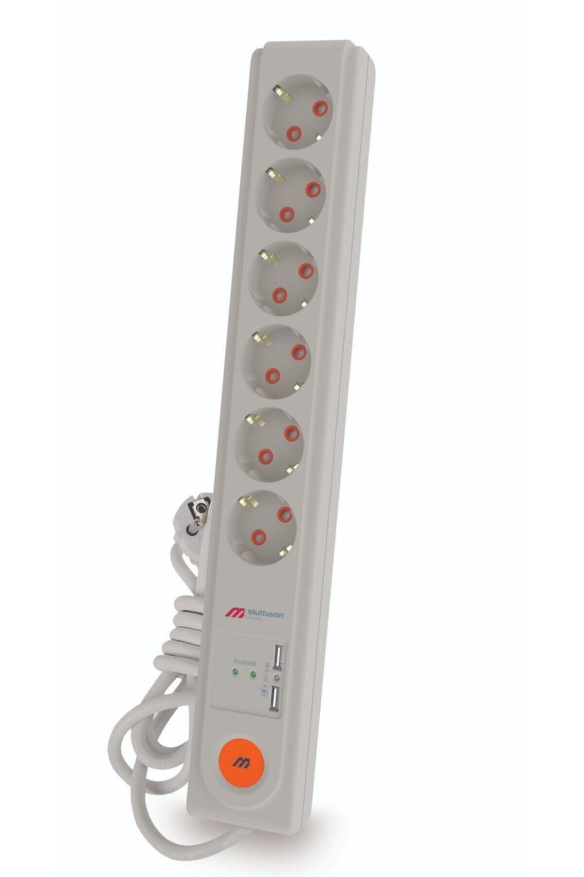 Mutlusan Akım Korumalı 6'lı Usb'li Topraklı Priz Çocuk Korumalı 3x1,5 1,5mt Kablolu