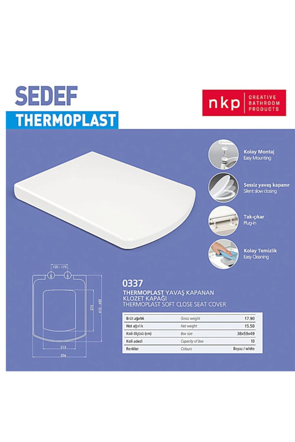 NKP Sedef Soft Amortisörlü Kare Klozet Kapağı(YAVAŞ KAPANIR)