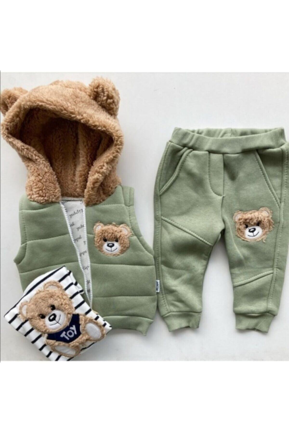 Hippıl Baby Unisex Bebek Kyeşil 3lü Yelekli Takım
