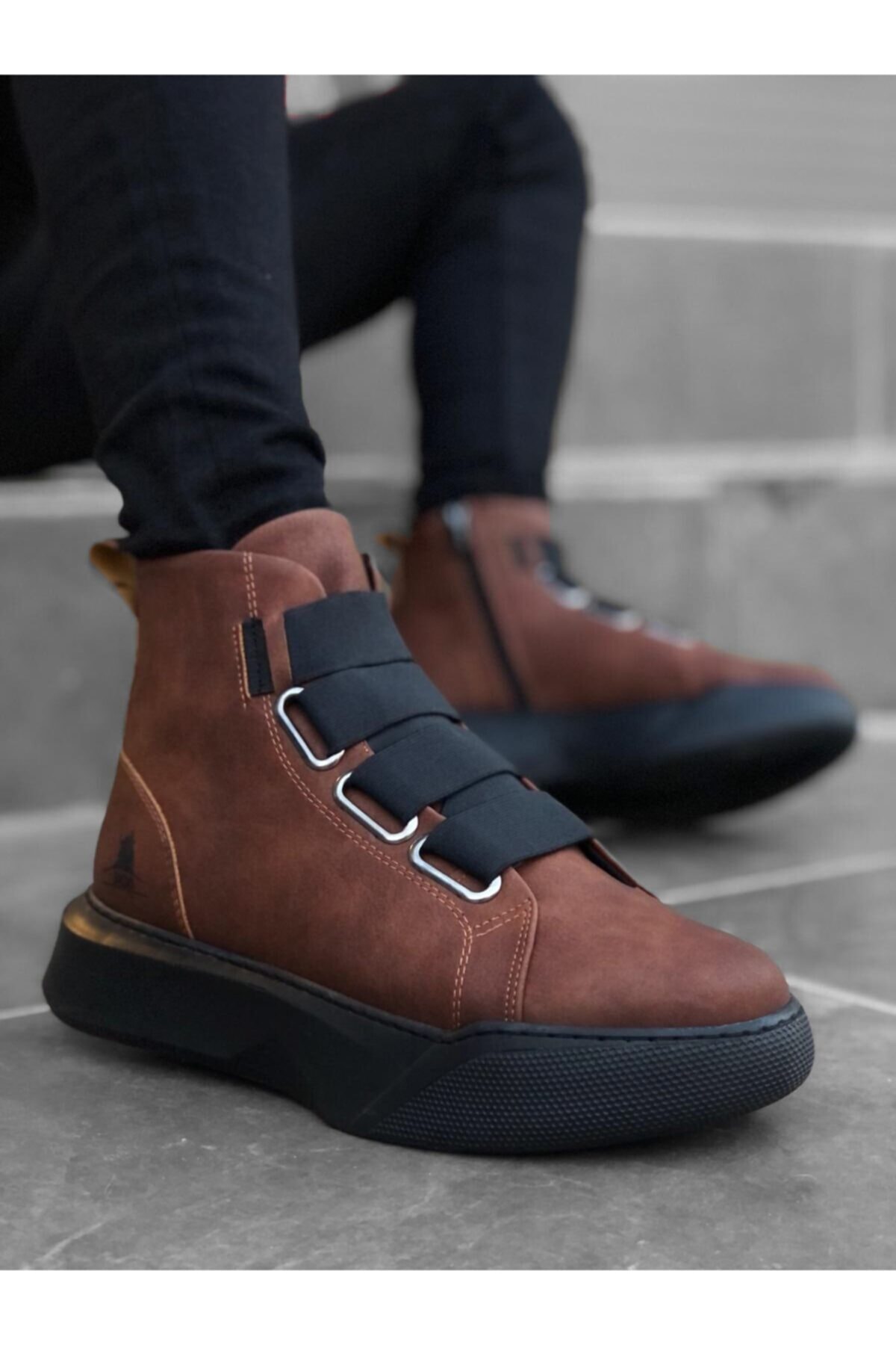 Erbilden Er0142 Bantlı Erkek Yüksek Taban Kahverengi Spor Bot