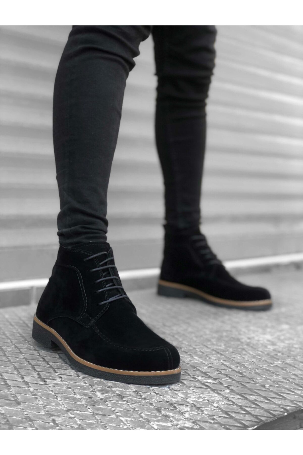 Erbilden Er0048 Bağcıklı Siyah Süet Casual Erkek Spor Klasik Yarım Bilek Bot