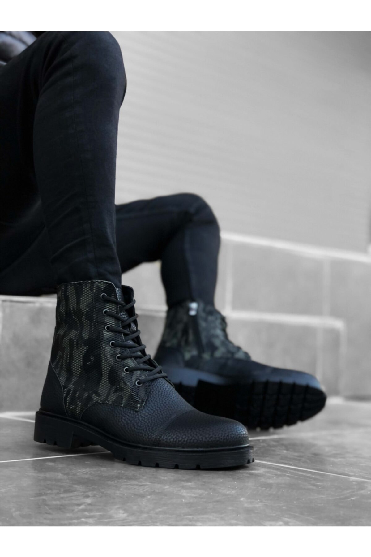 Erbilden Er0053 Bağcıklı Fermuarlı Yeşil Kamuflaj Erkek Spor Postal Bot