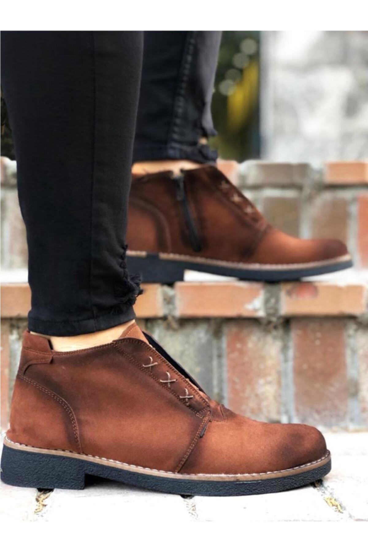 Erbilden Er0045 Gizli Bağcıklı Taba Süet Siyah Taban Casual Erkek Spor Klasik Yarım Bilek Bot