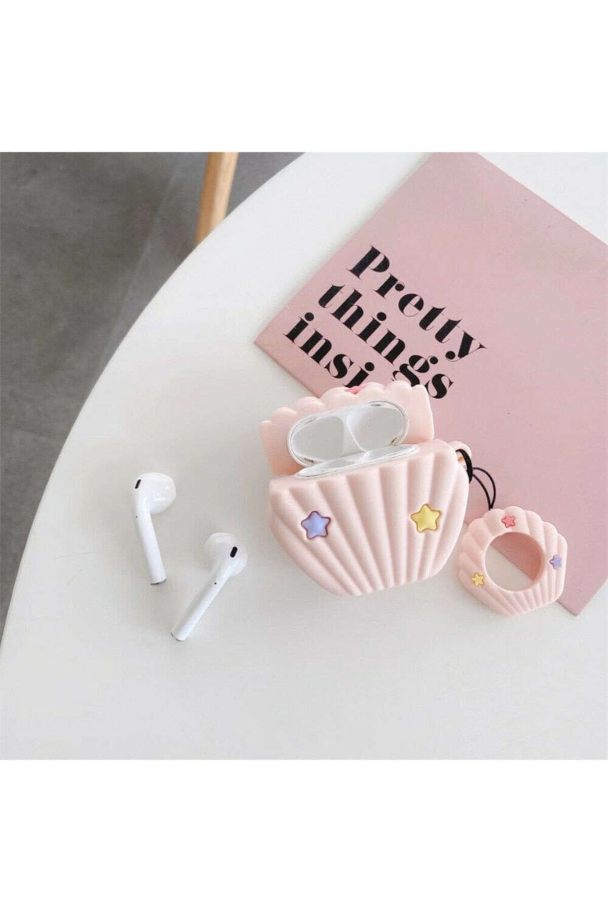 Sunix Bilişim Aksesuar Sevimli Pembe Istiridye Silikon 1.-2. Nesil  Airpods Uyumlu Kılıf