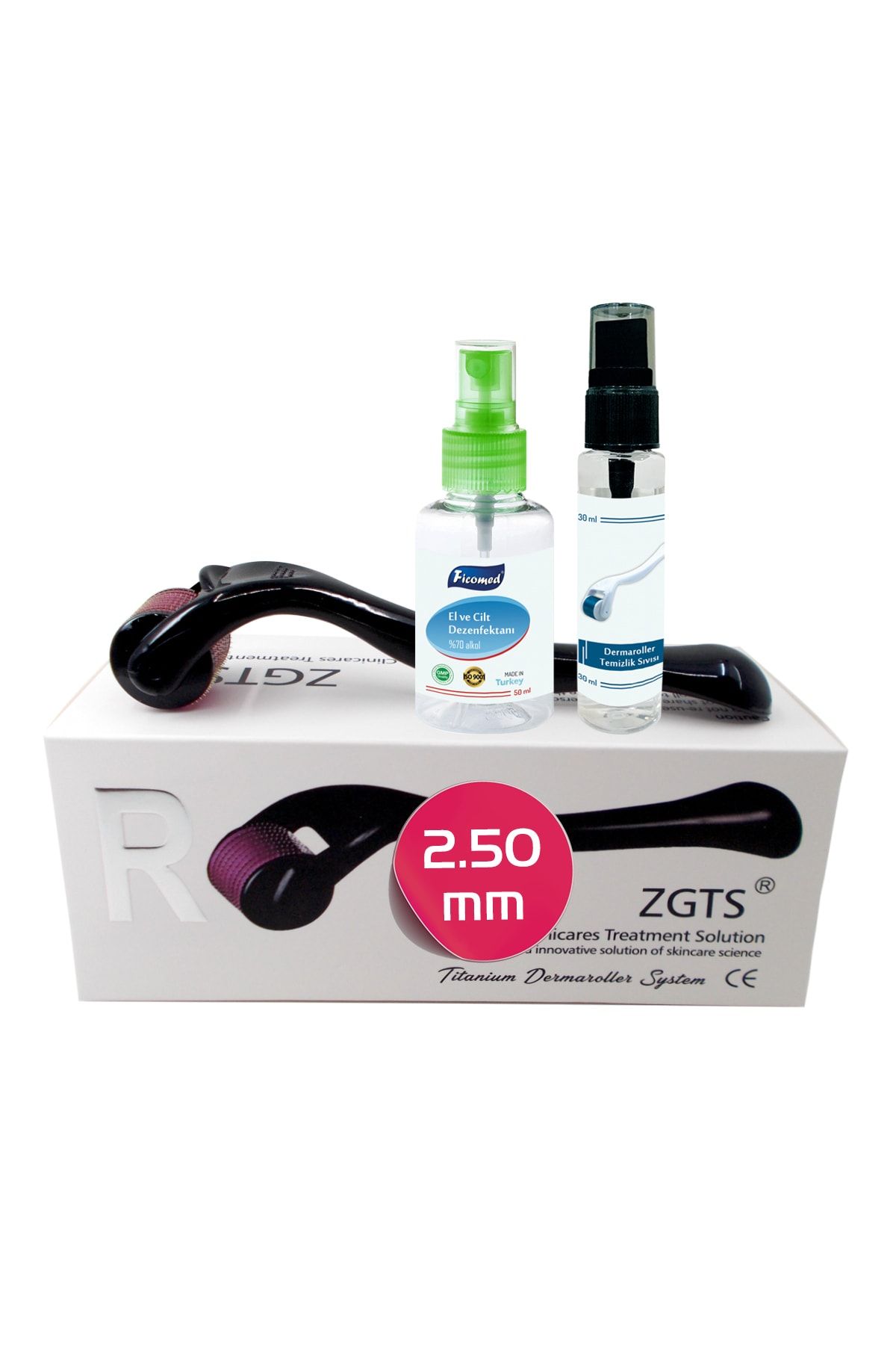 Zgts Dermaroller 2.50 mm Orijinal Titanyum 540 İğneli Beyaz Derma Roller Saç Yüz Vücut 8436001982014