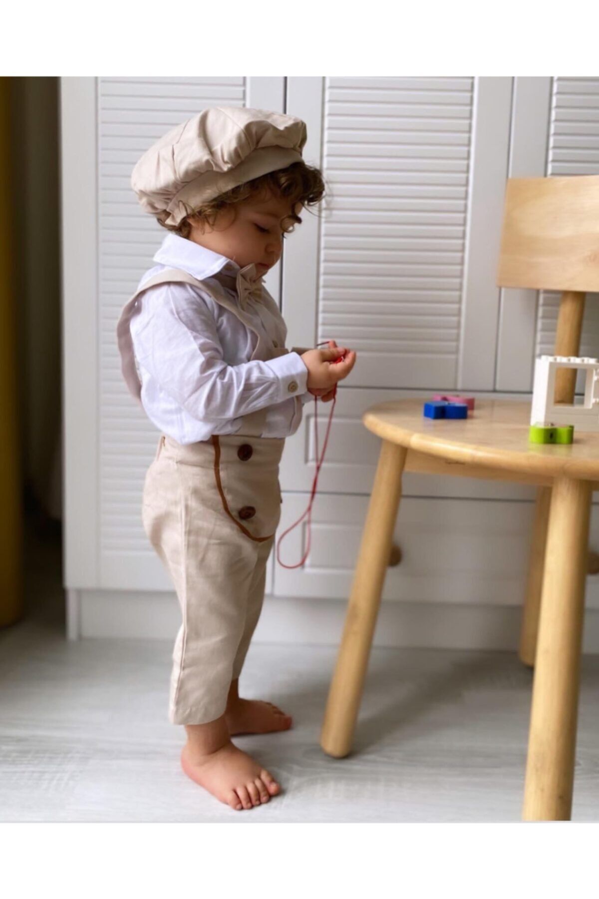 favorimkids Krem Salopet Gömlek Papyon Kasket Takım