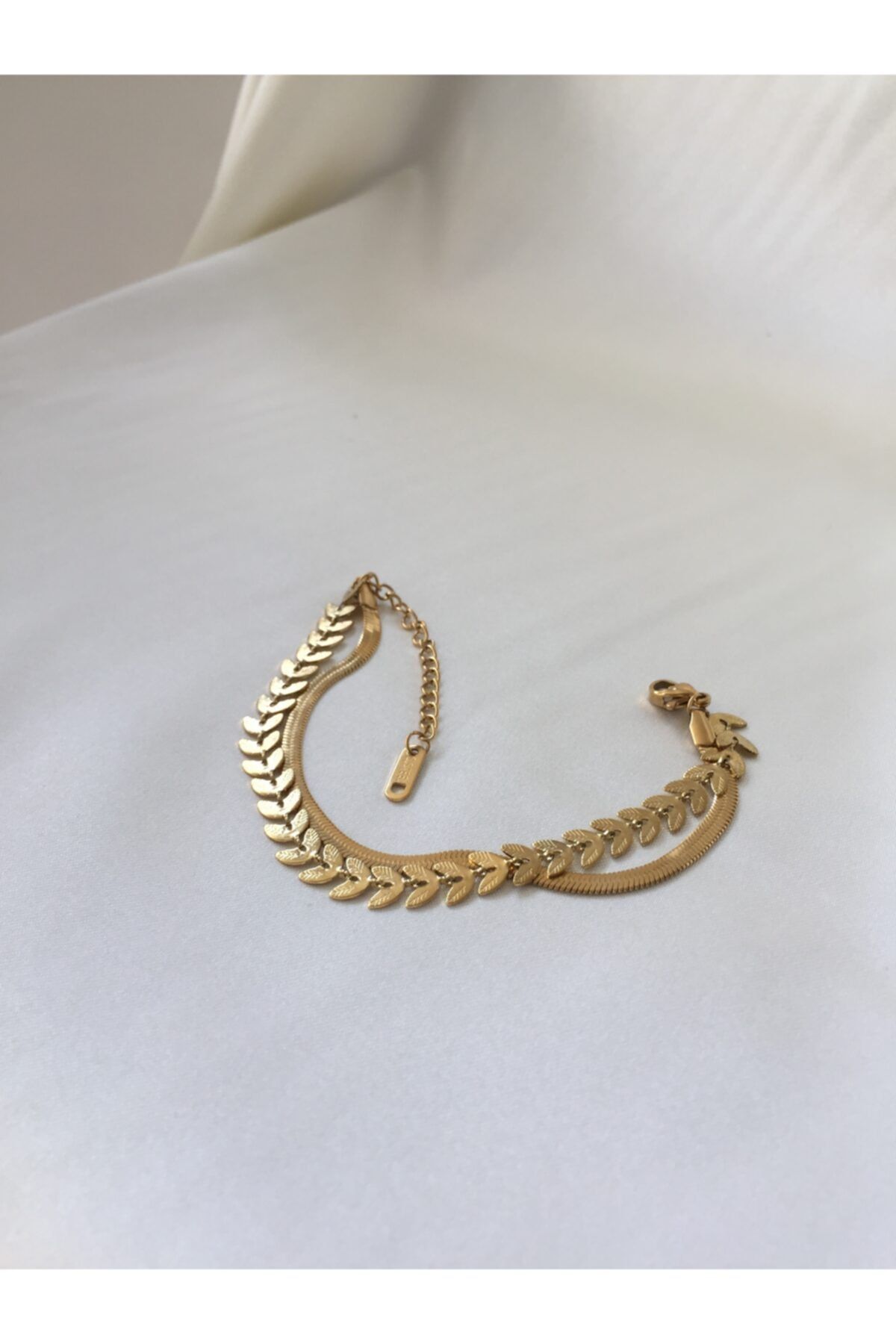MEG'S STORE Çelik Çoklu Italyan Ezme Zincir Ve Yaprak Işlemeli Bileklik Kararmaz