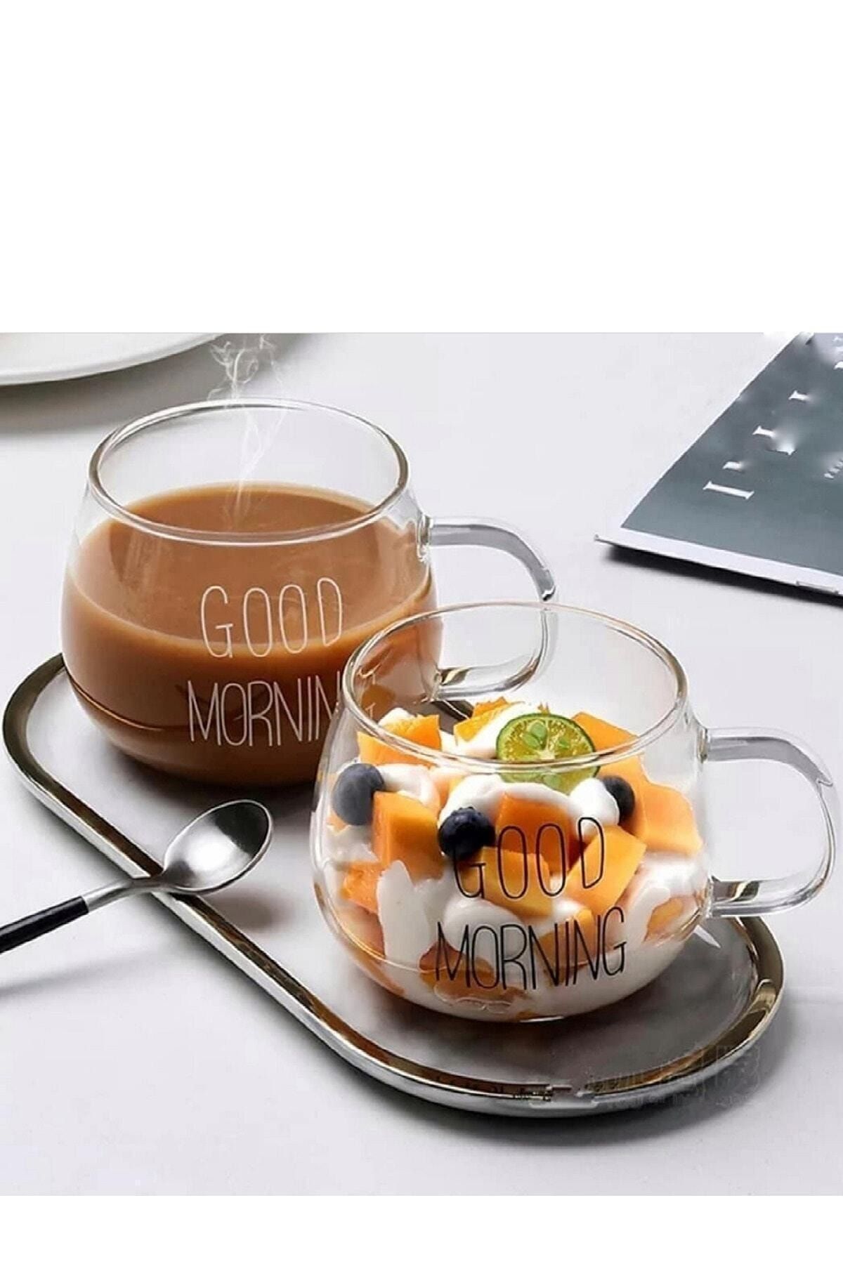 Bycomo 2 Li Good Morning Günaydın 400 ml Borosilikat Cam Kupa Fma00618