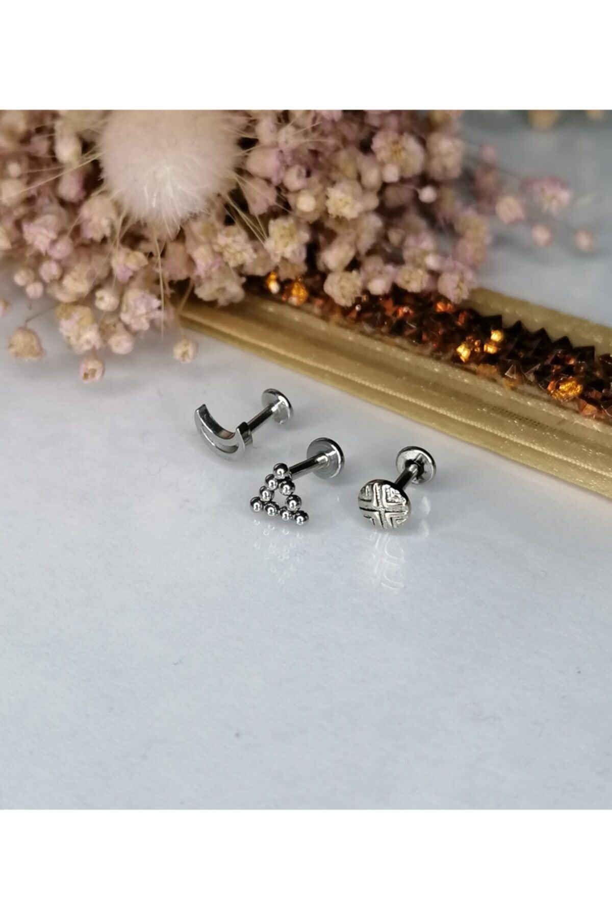 TAKIDAN Aylı, Üçgen, Otantik Üçlü Kombin Kıkırdak Piercing Küpe 6 Mm