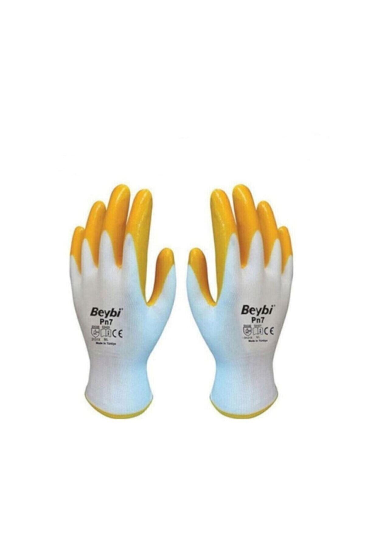 Beybi Pn7 Polyester Örme Nitril Eldiven-sarı-no:10- 12'li Paket