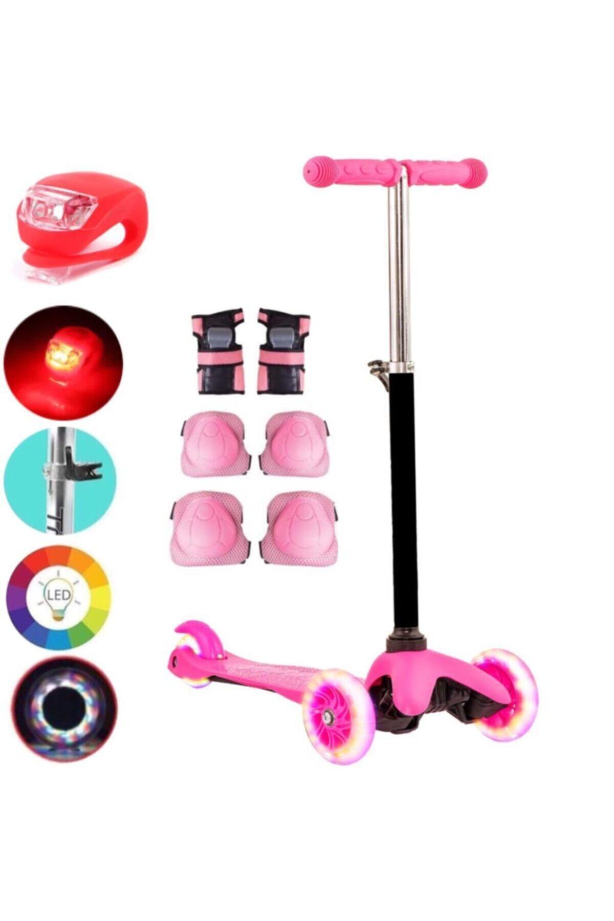 Depomiks Avm 3 Tekerlekli Frenli Led Işıklı Boy Ayarlı Pembe Twist Scooter + Dizlik Dirseklik + Çakar Led Hediye