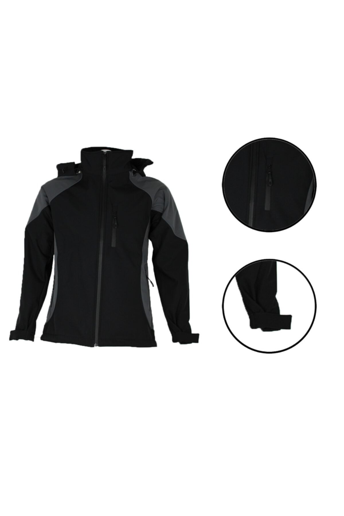 SAMAKTU Unisex Softshell Su Dirençli Ve Soğuk Geçirmez Siyah-gri Mont
