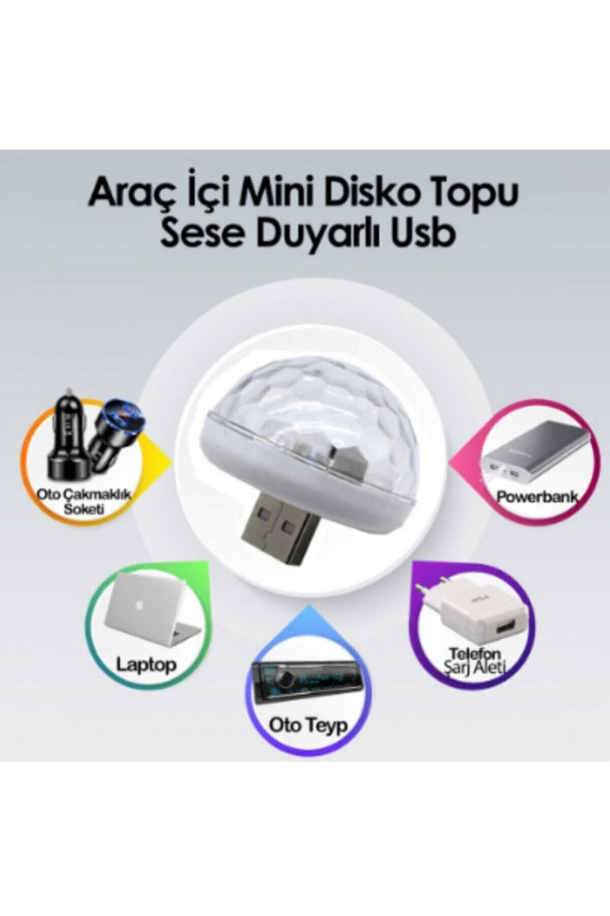 TRENDLIFEOTO Araç Içi Mini Disko Topu Sese Duyarlı Usb Uyumlu Disco Topu