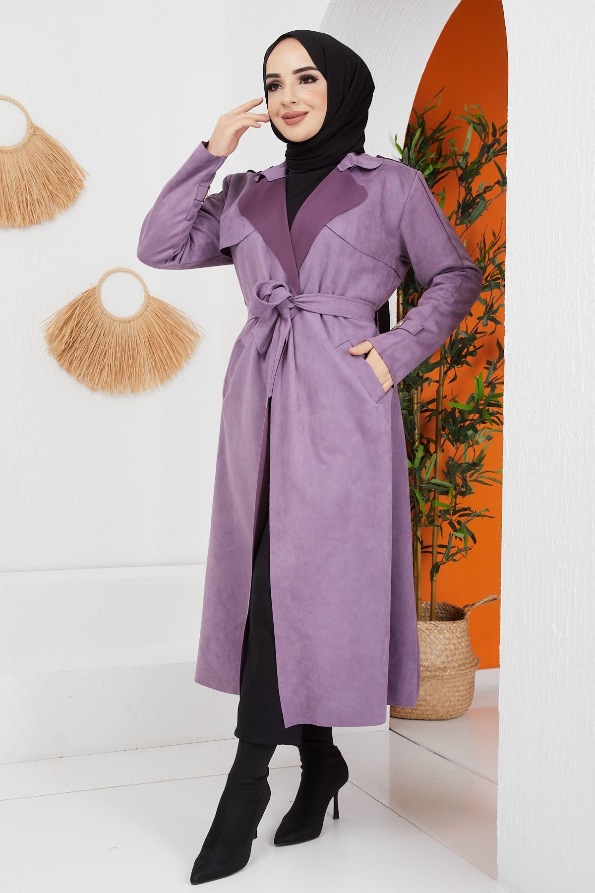 İmajButik Kemerli Süet Kap/lila