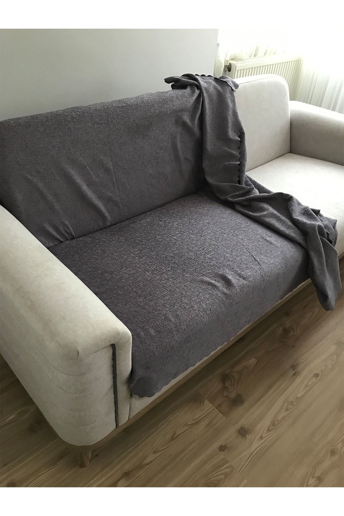 A.S.T Topdağı Tekstil Kadife Kaymaz Çok Amaçlı Koltuk Çekyat Örtüsü - Granit Koyu Gri