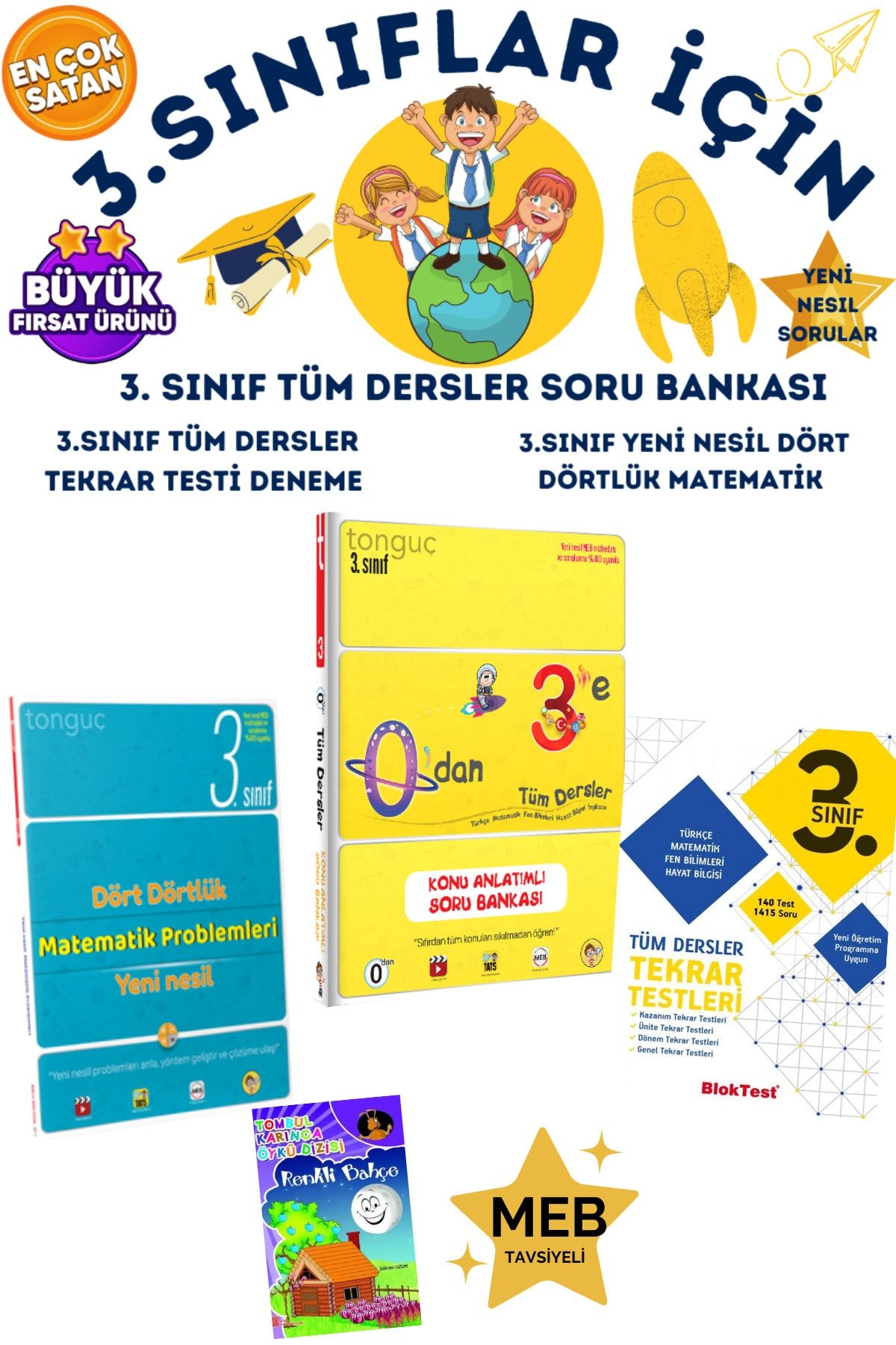 Tonguç Akademi 3. Sınıf Tüm Dersler Soru Bankası Dört Dörtlük Matematik Tudem Tüm Dersler Tekrar Testi Deneme