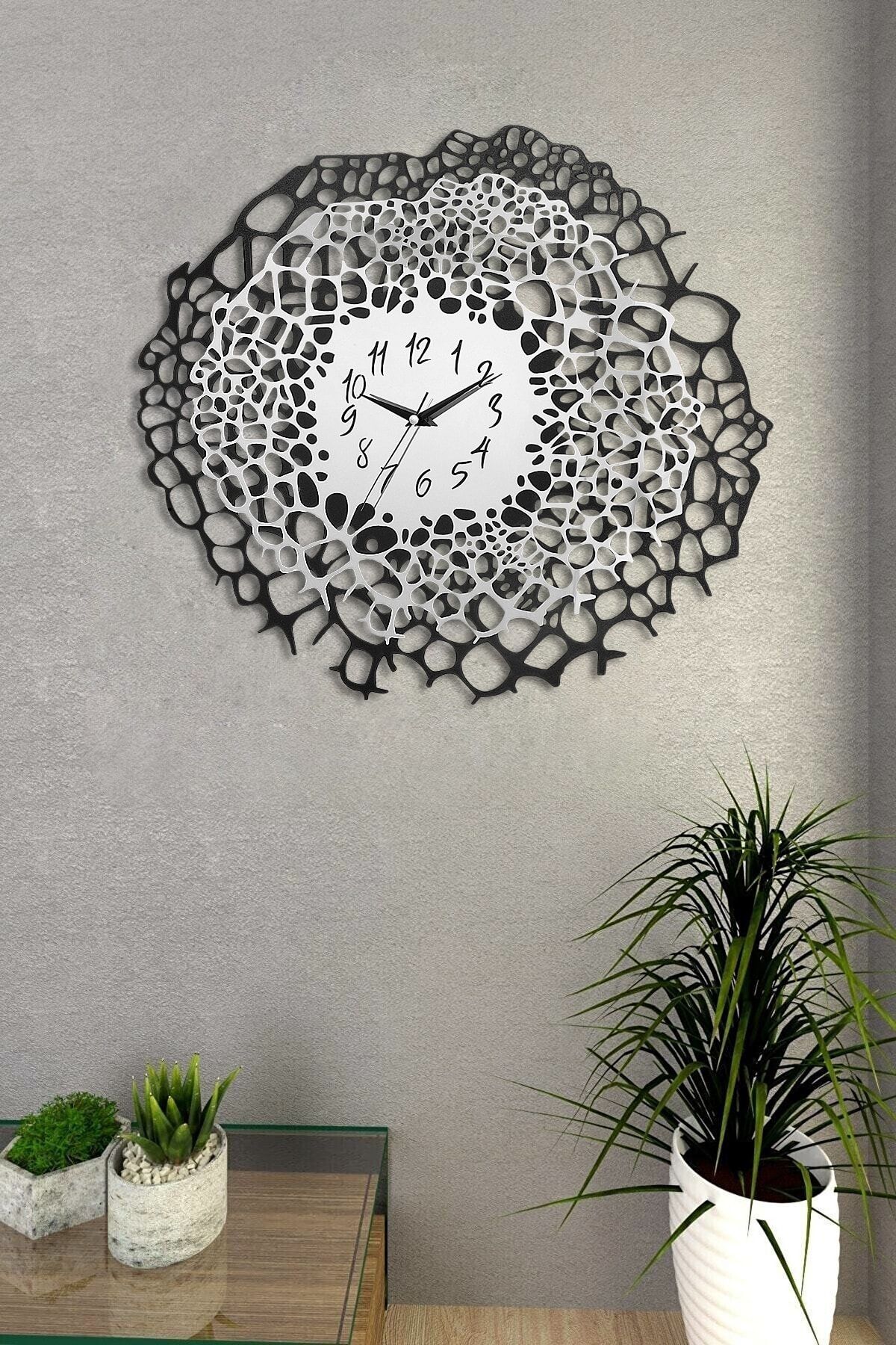 Muyika Design Muyika Baloncuk Mdf Gümüş/siyah Rengi Çift Duvar Saati 50x50cm