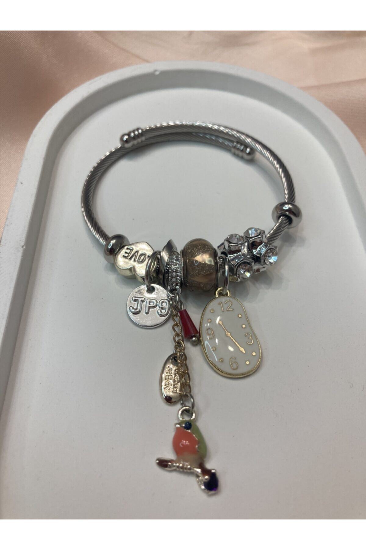 Dolunique Saat Figürlü Charm Çelik Bileklik