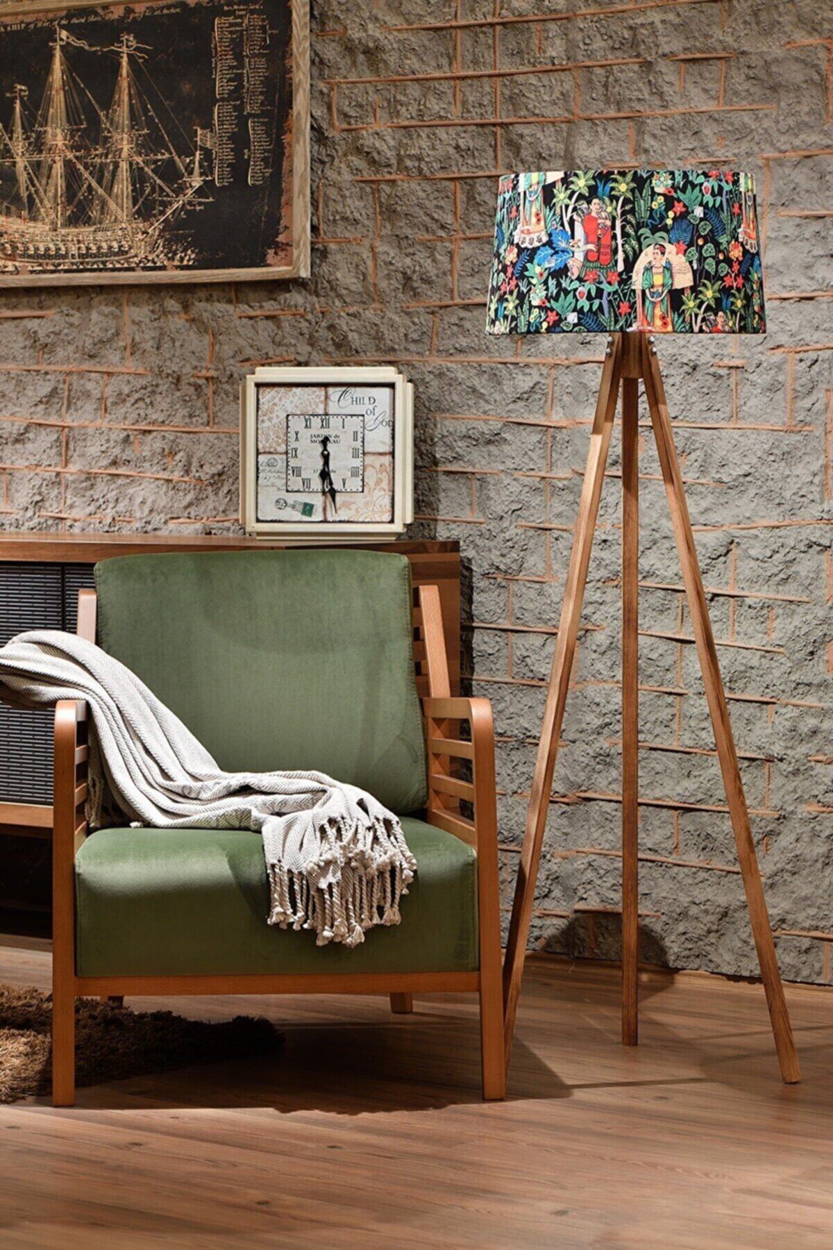 SadeM Jungle Tasarım Desenli Ahşap Ayaklı Kaliteli Dekor Lambader