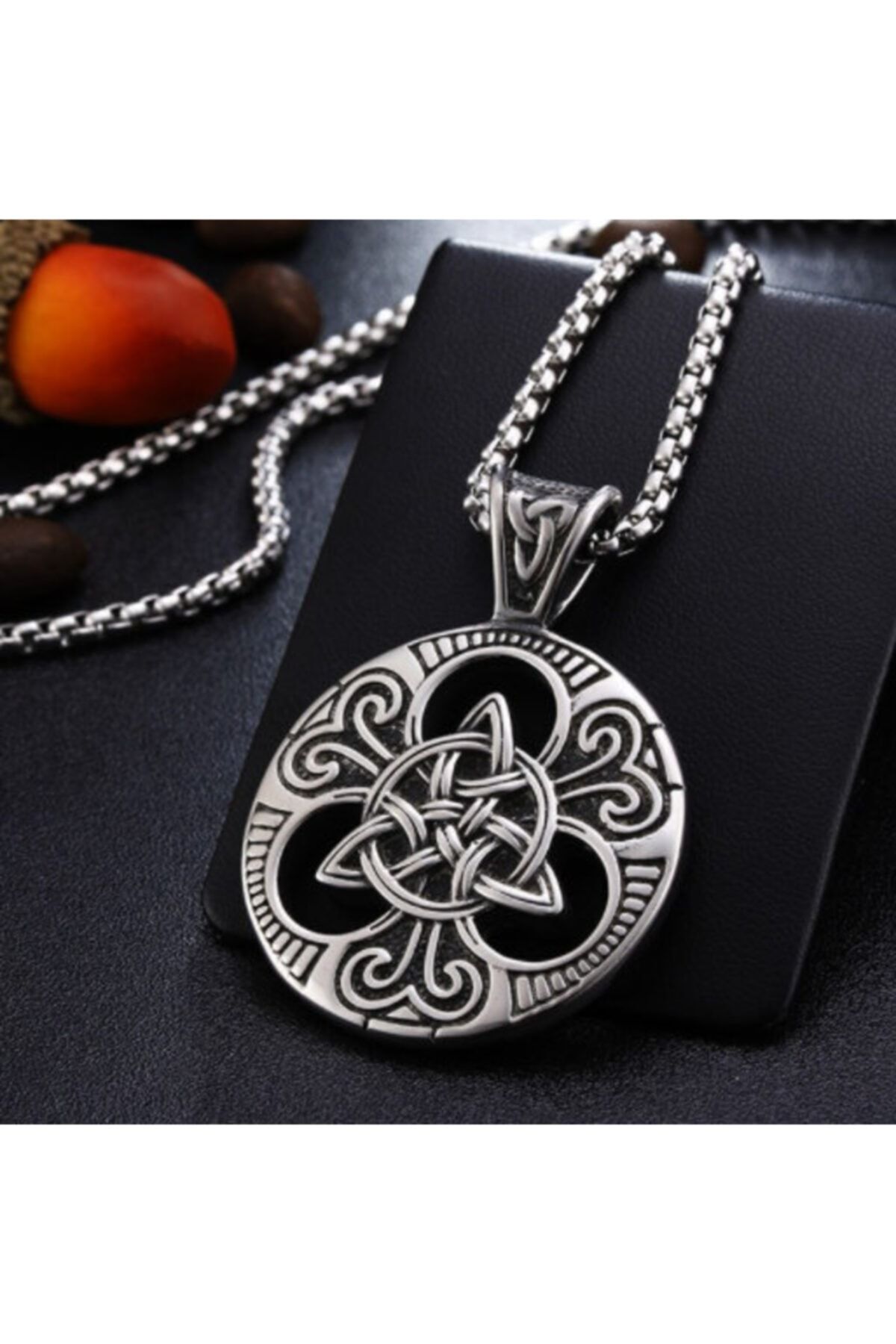 daisybydaisy Unisex Gri Paslanmaz Titanyum Çelik Üçleme Sembol Kelt Viking Kolye
