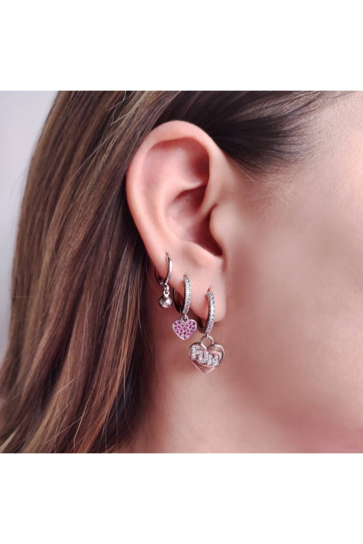 Elze Store Gümüş 3lü Küpe Seti