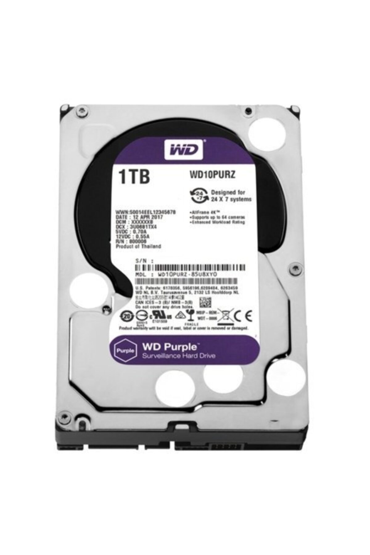 WESTERN DIGITAL Wd 1tb Purple 3,5 64mb Sata 3 7/24 Disk Wd10purz