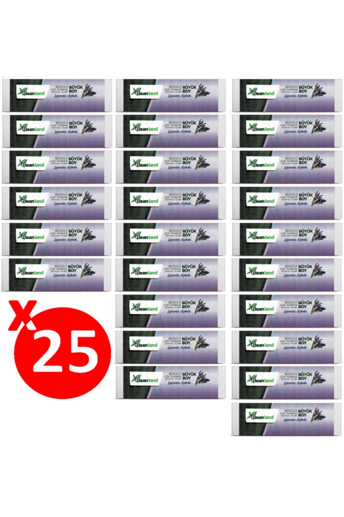 Clean Land Cleanland Büyük Boy Büzgülü Çöp Torbası / Poşeti, Lavanta Kokulu, 25 Li Paket