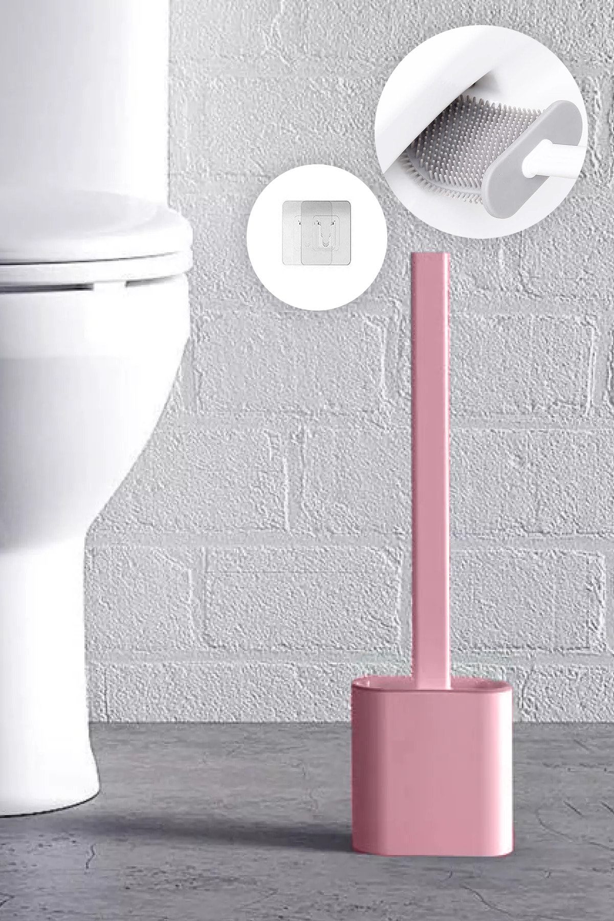 Anadolu Saray Çarşısı Pembe Renk Silikon Tuvalet Fırçası | Bükülebilir Pratik Silikon Wc Klozet Fırçası