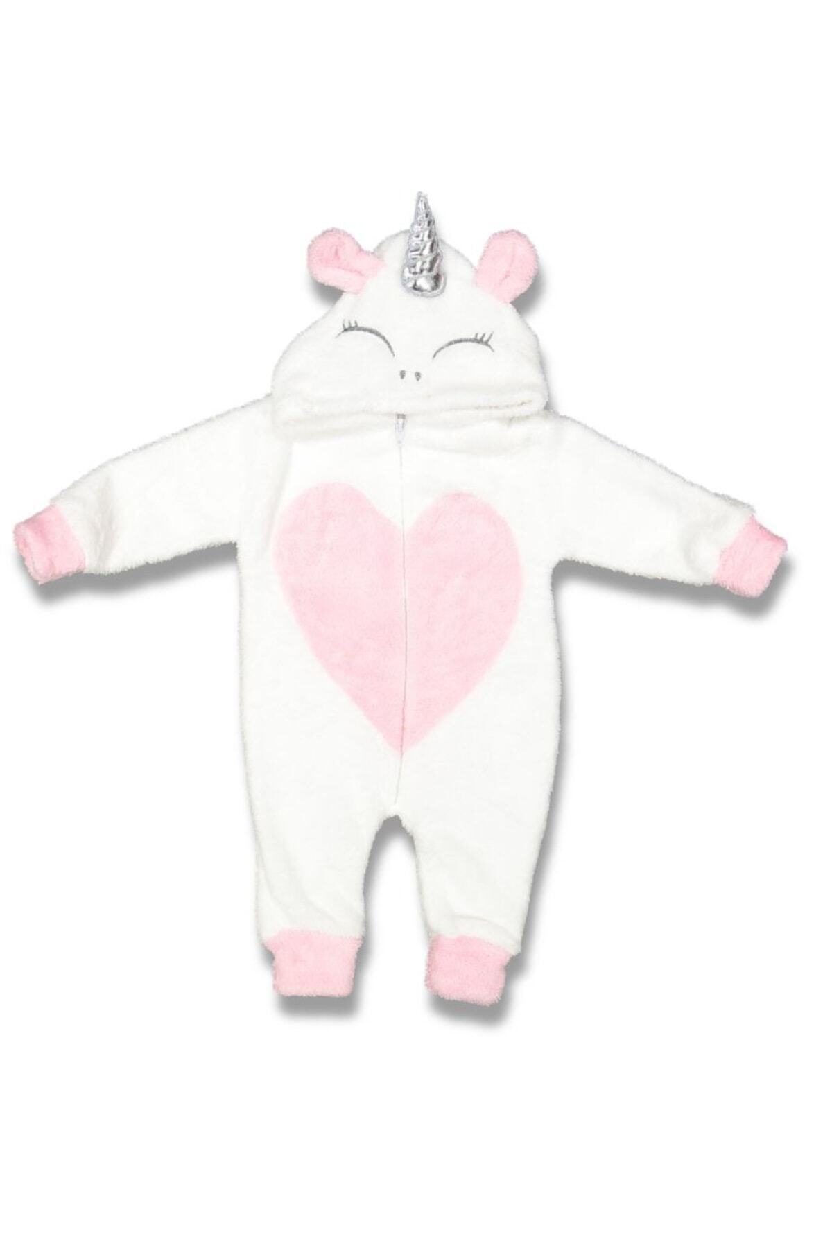 Nurcix Kız Bebek Ekru Pembe Neşeli bebek 95707 Unicorn Welsoft Tulum