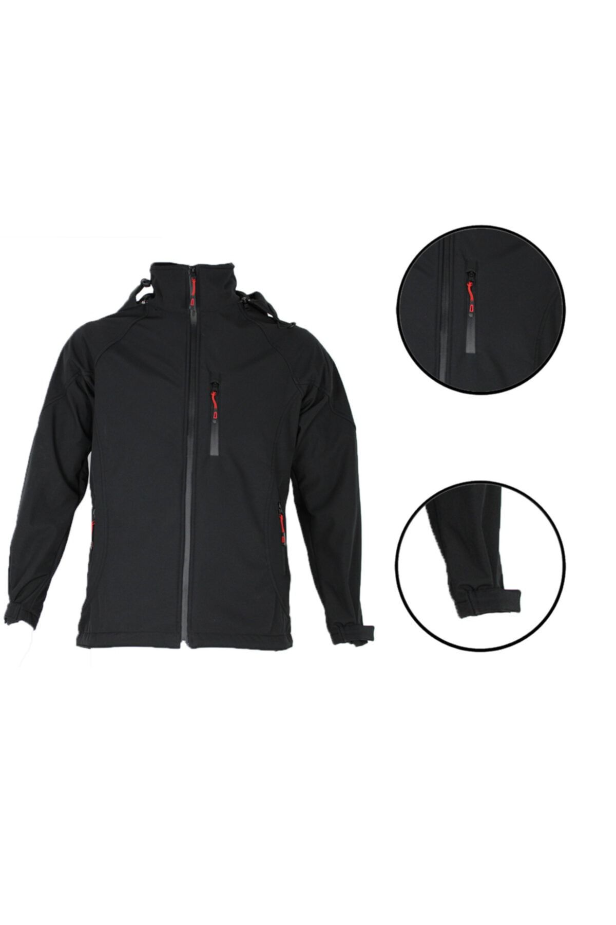 SAMAKTU Unisex Softshell Su Dirençli Ve Soğuk Geçirmez Siyah Mont