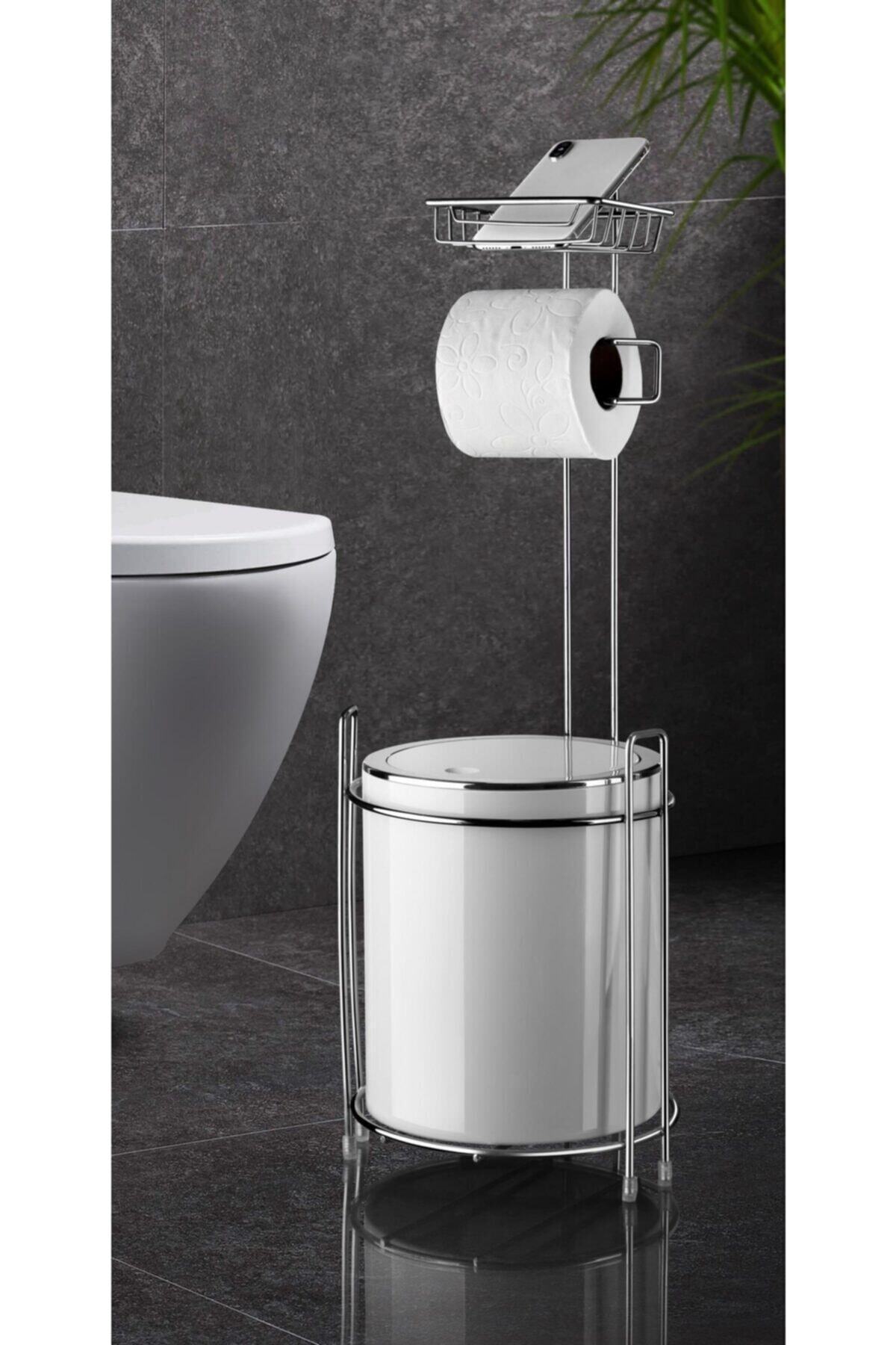 Carat Home Krom Yedekli Wc Kağıtlık Ve Beyaz Çöp Kovası