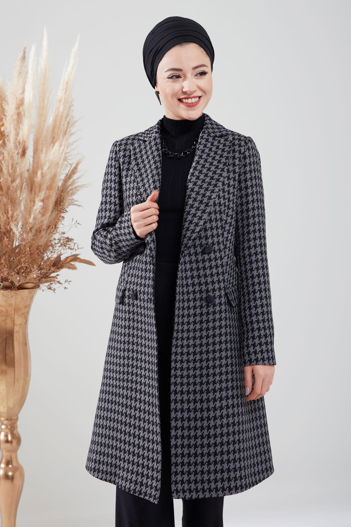 Dress Life Kazayagı Desen Kaban Gri&siyah