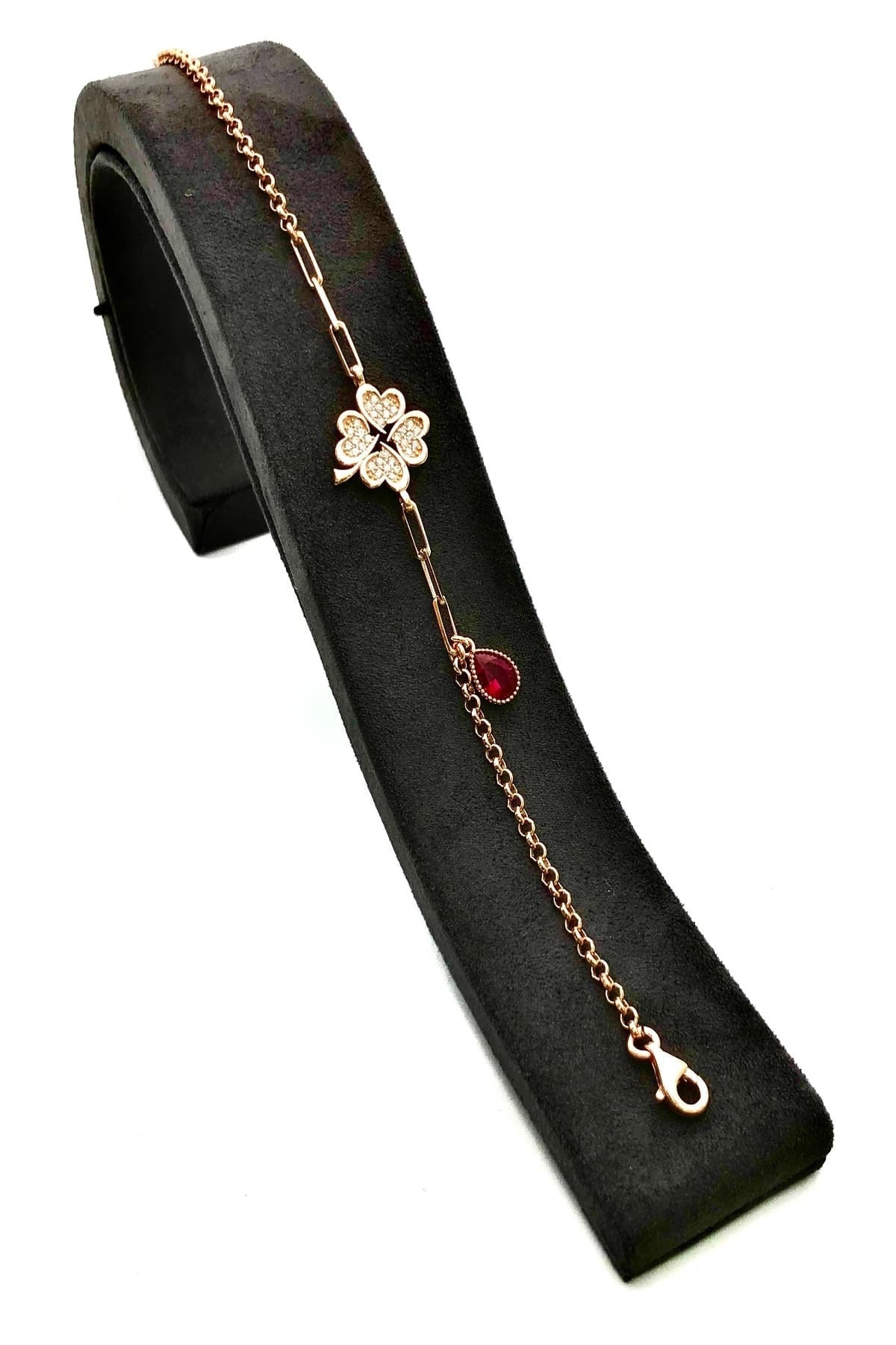 EbrarTesbihGümüş Yonca Model Gümüş Kadın Bilekliği 925 Ayar Gümüş Üzeri Rose Gold Kaplama Yonca Model Kadın Bilek