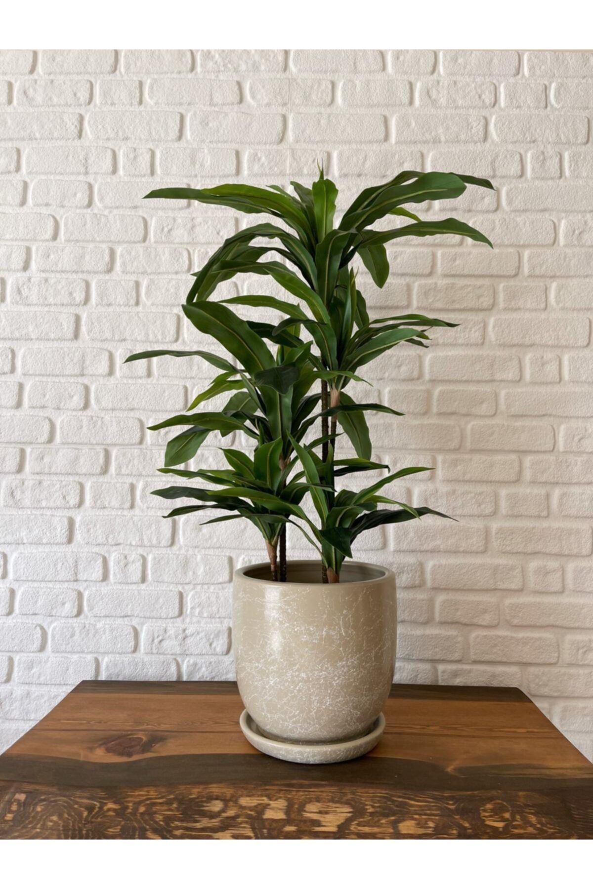 odka Saksı Taş Renk Mermer Desenli 30cm Mia Seri