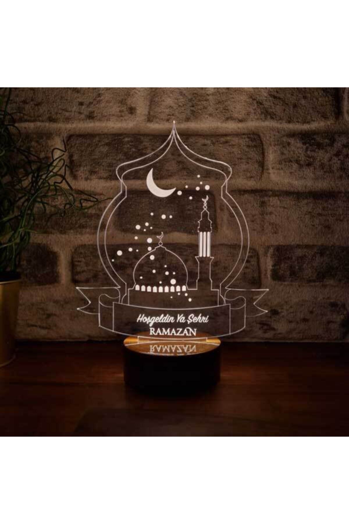 BYLAMP Hoşgeldin Ya Şehr-i Ramazan Led Masa Lambası Ahşap Taban