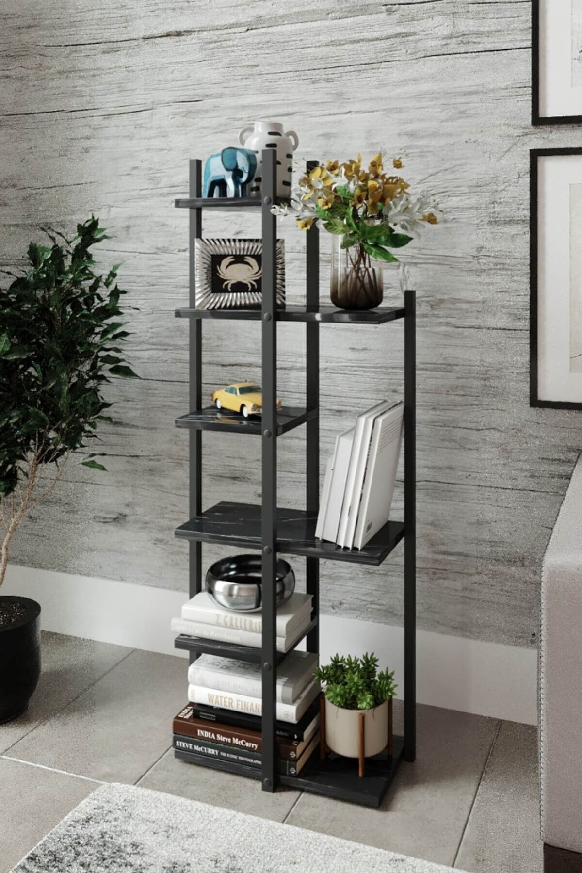 Else Halı Else Siyah 8 Bölmeli Raf Dekoratif Modern Ahşap Mdf Çarpaz Çiçeklik