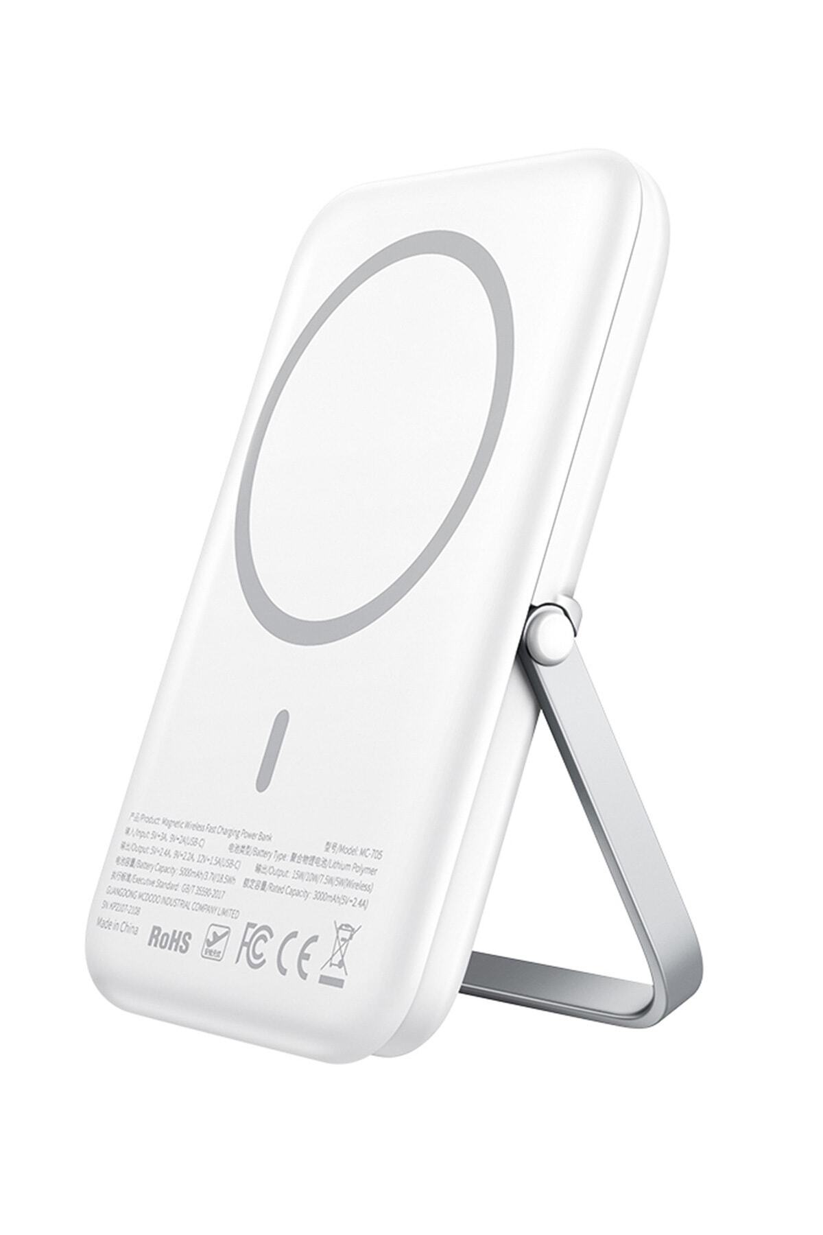 Mcdodo 5000mah 15w Standlı Manyetik Magsafe Hızlı Kablosuz Powerbank Beyaz