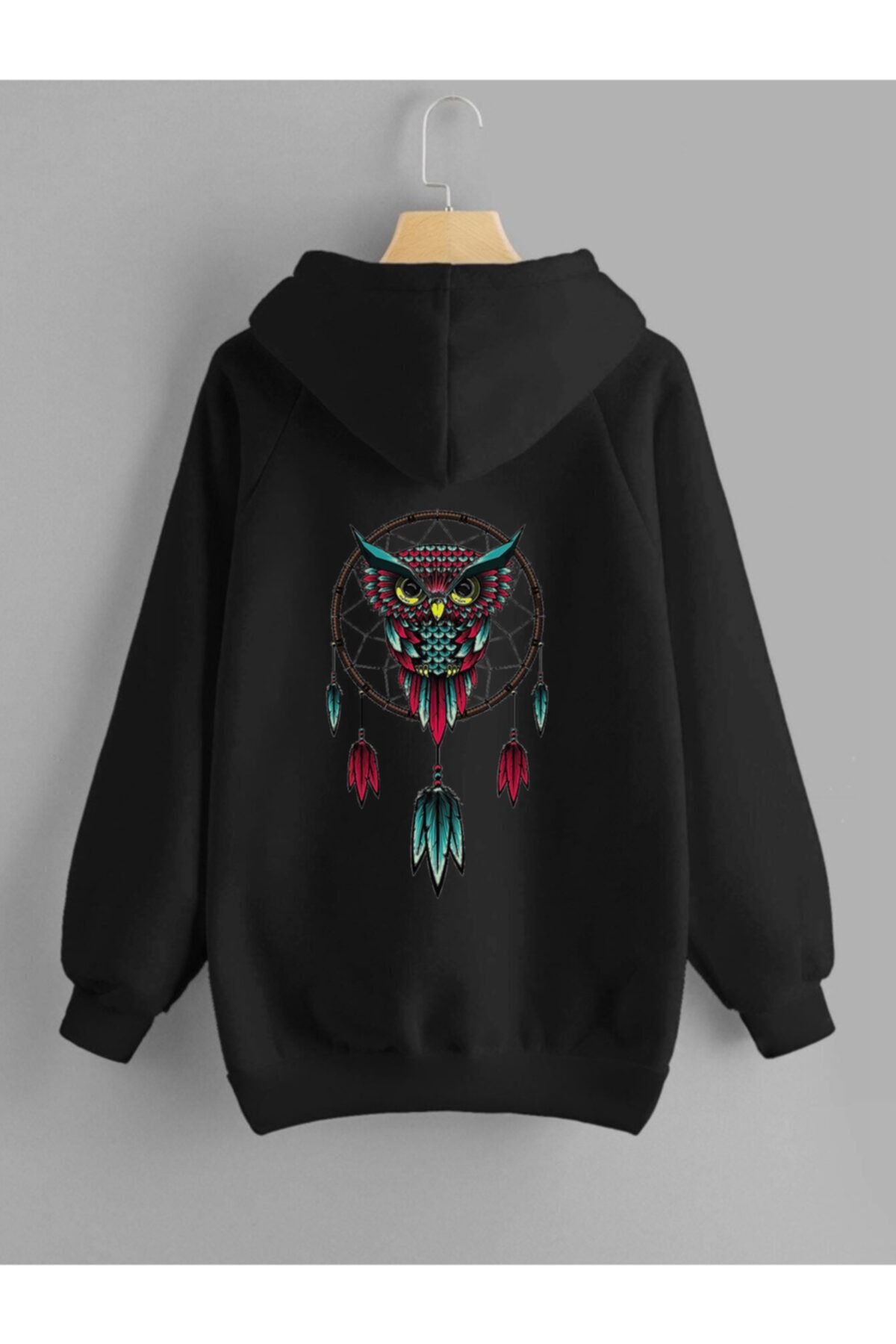 Relax family xf Kadın Sweatshirt Sırt Baskı Siyah Baykuş