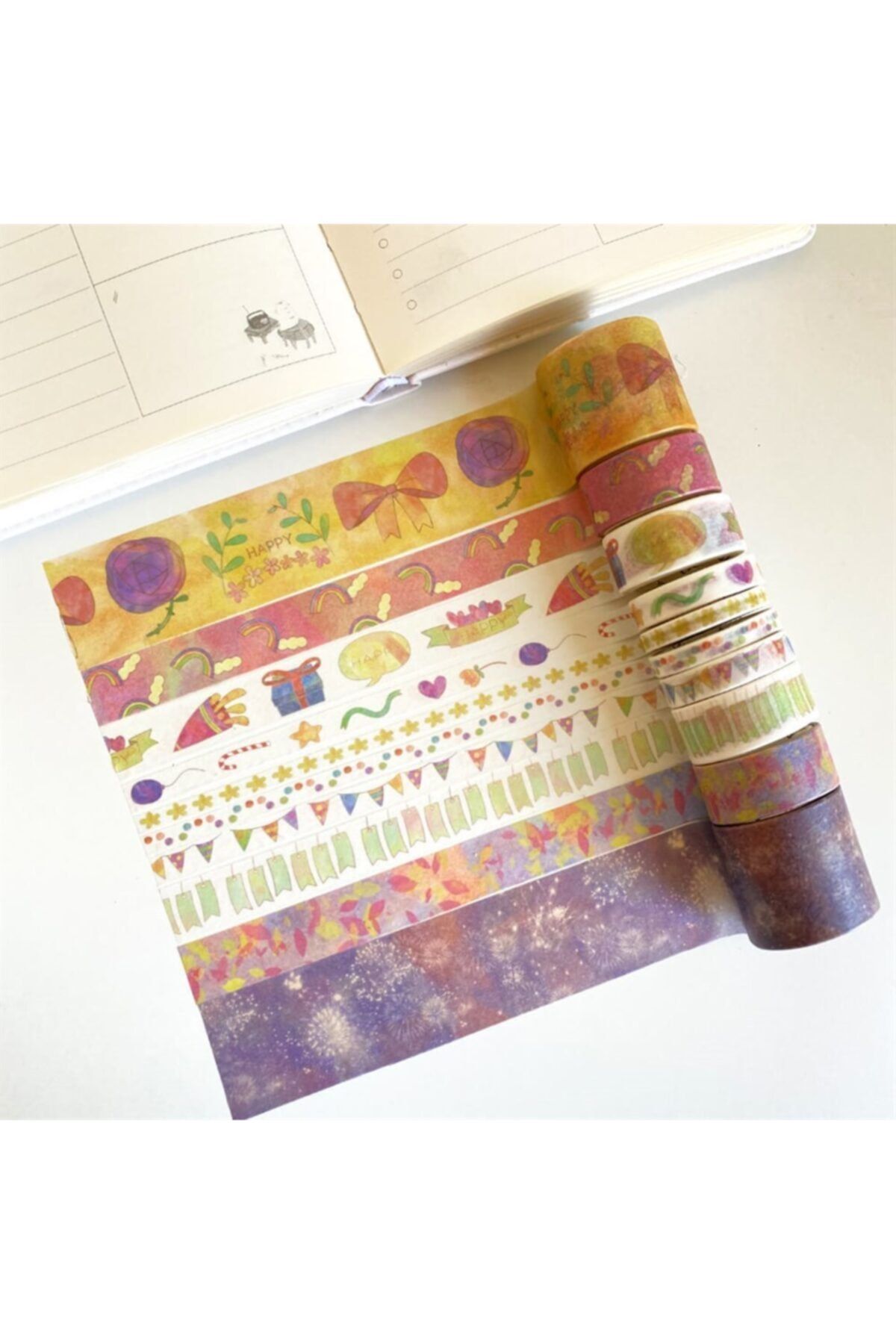 YEŞİL KIRTASİYE Happy Desenli Kağıt Bant Seti Washi Tape