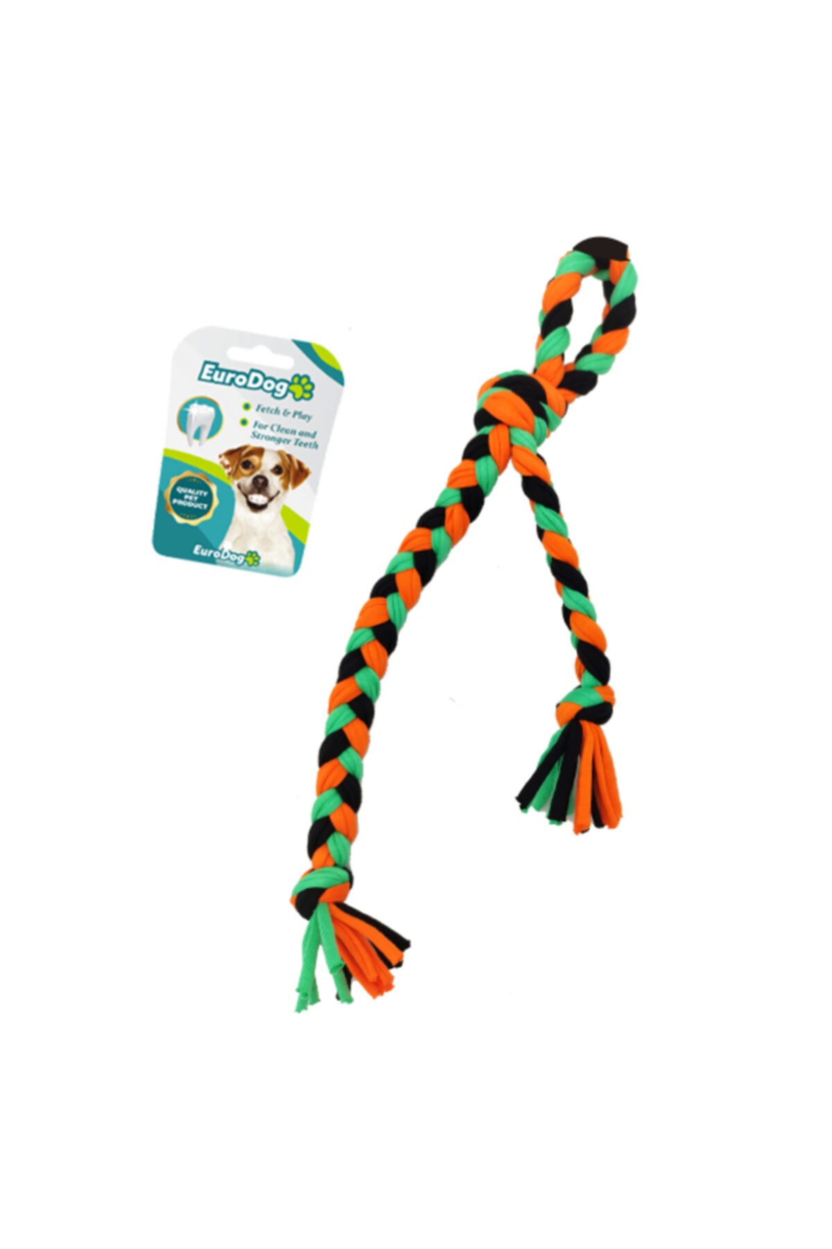 HİLALSHOP Eurodog Düğümlü Diş Ipi Siyah Yeşil Turuncu 42 Cm