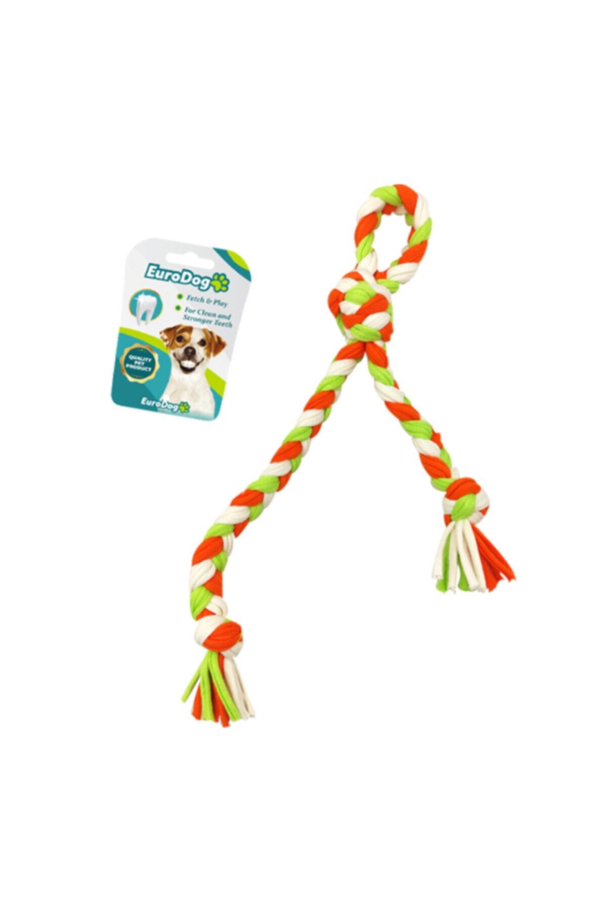 HİLALSHOP Eurodog Düğümlü Diş Ipi Beyaz Yeşil Turuncu 42 Cm