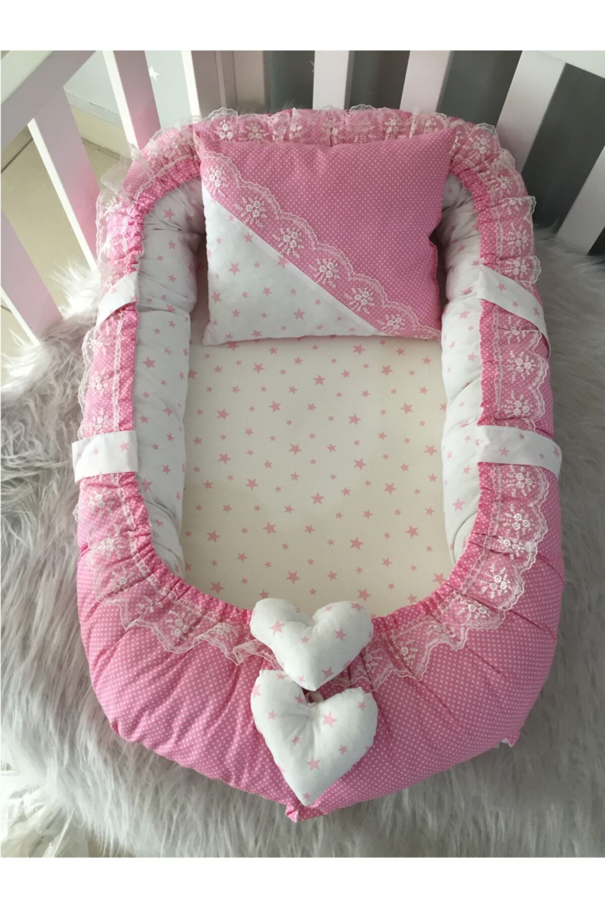 Jaju Baby Pembe Puantiyeli Lüx Tasarım Babynest