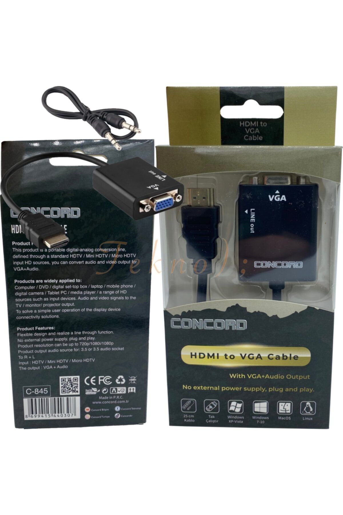 HESAPLIJET Hdmı To Vga Adapter 25 Cm + Aux Cable Concord C-845