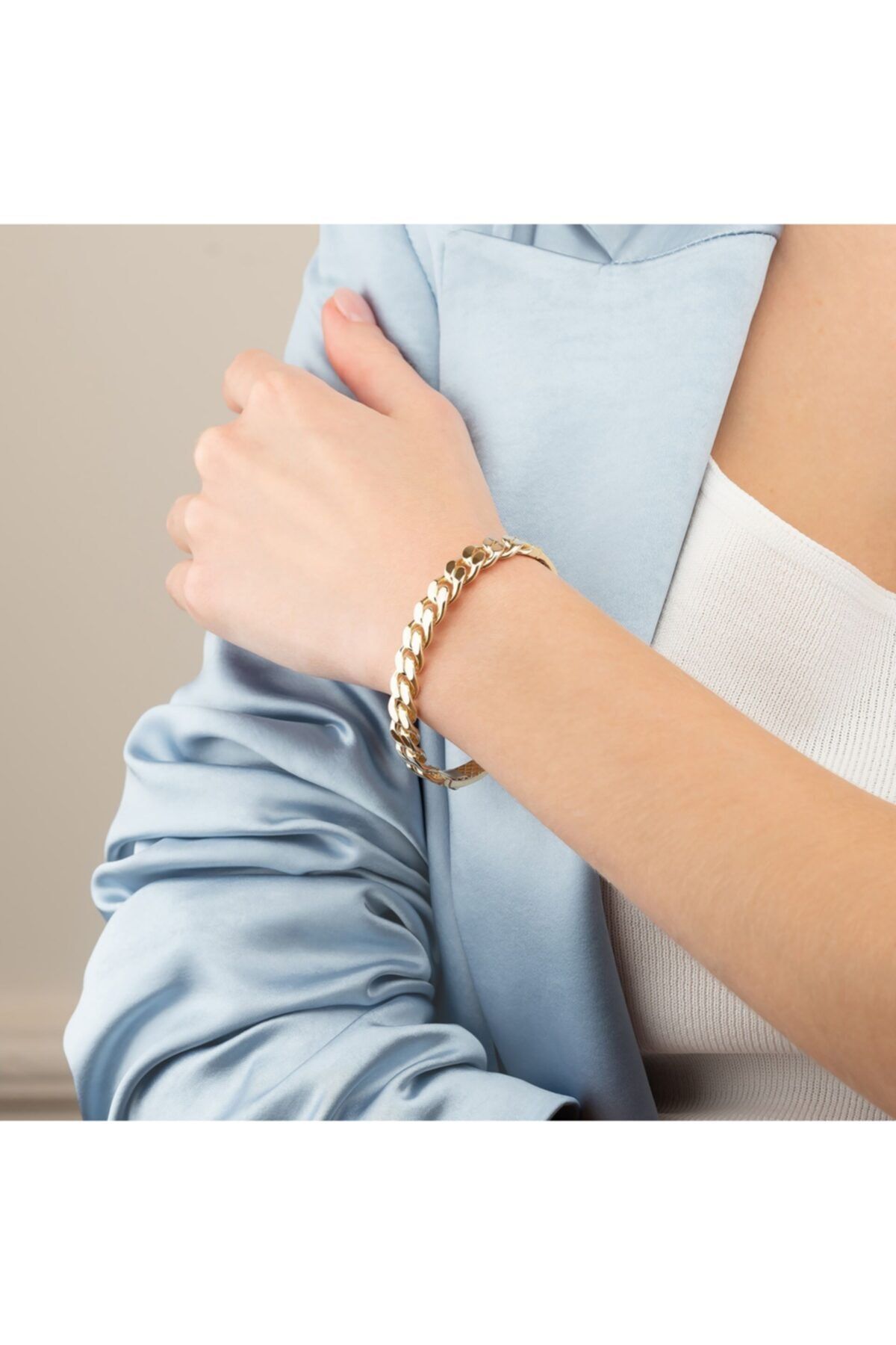 ELEF JEWELLERY Zincir Motifli 14 Ayar Altın Gurmet Kelepçe