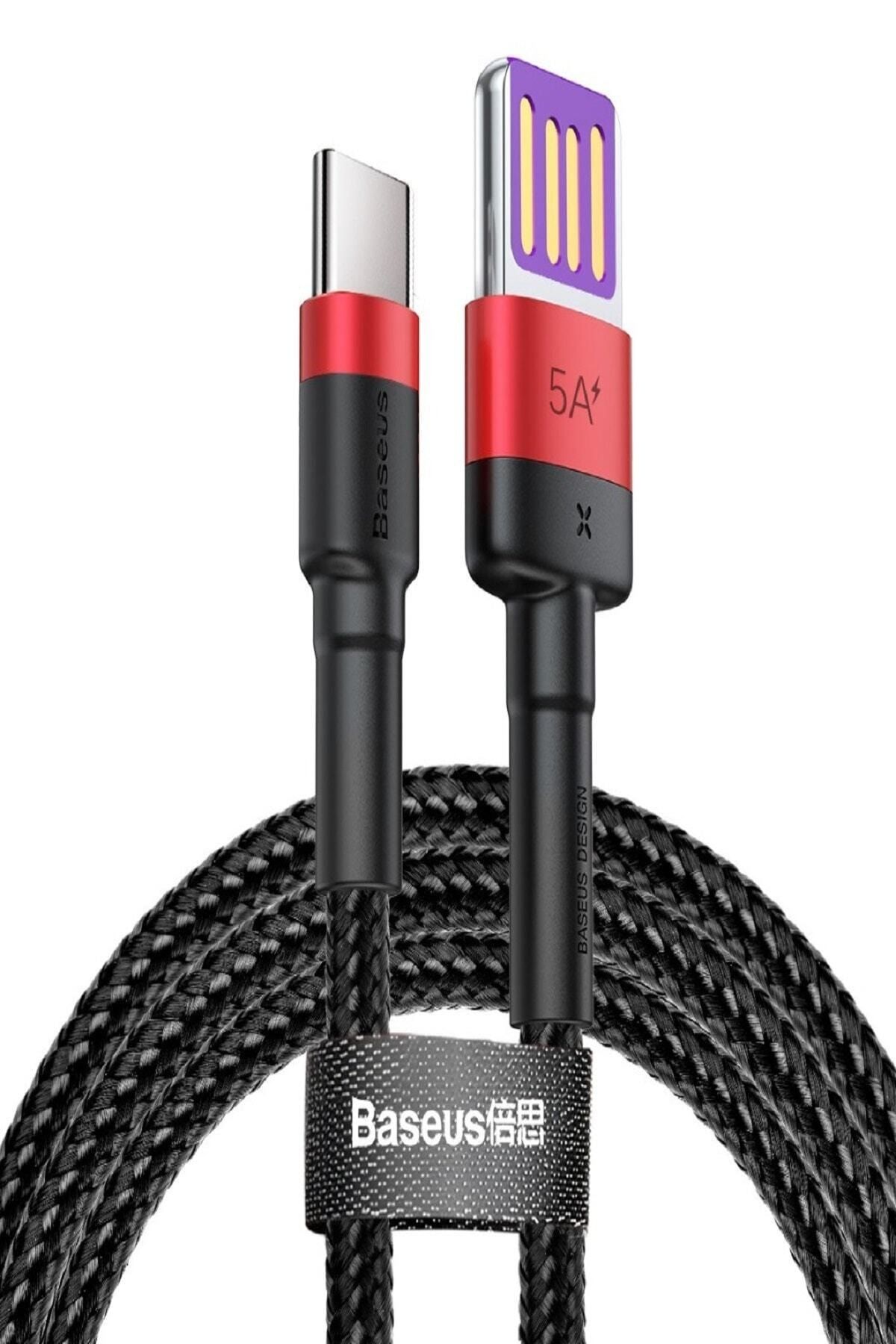 Baseus Cafule Serisi Type-C 3A Şarj ve Data Aktarım Kablosu 1 Metre Red Black