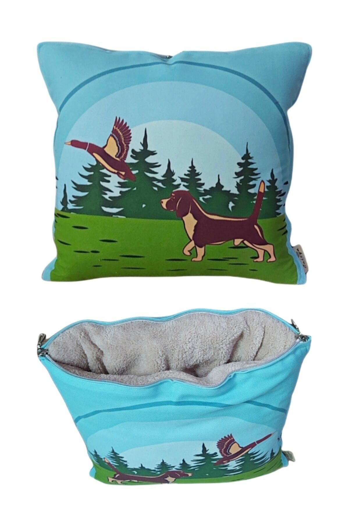 Caisya Butik Avcı Av Köpeği Baskılı Opsiyonel Battaniyeli Yastık Kırlent