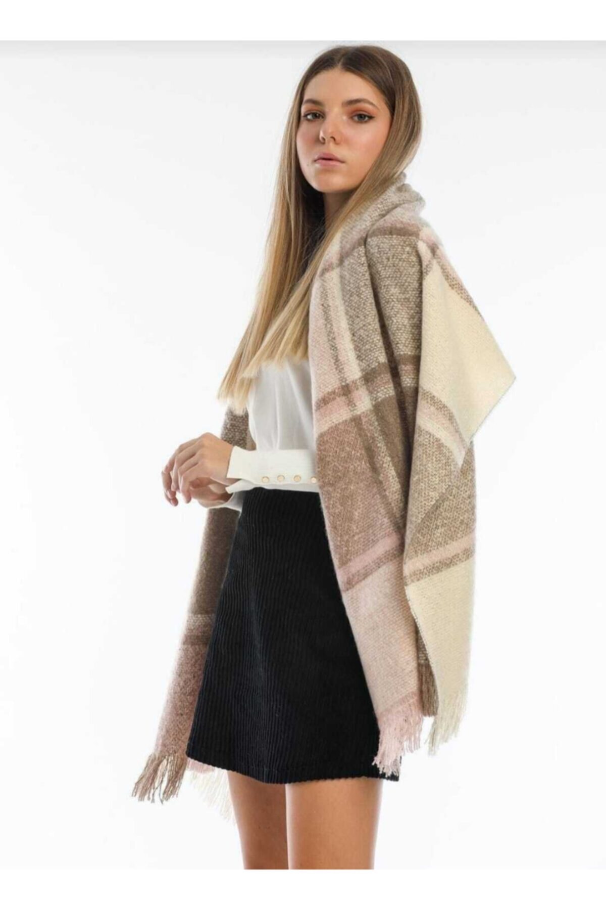 MaviMoure Kışlık Omuz Ve Boyun Şal Bej Kahve