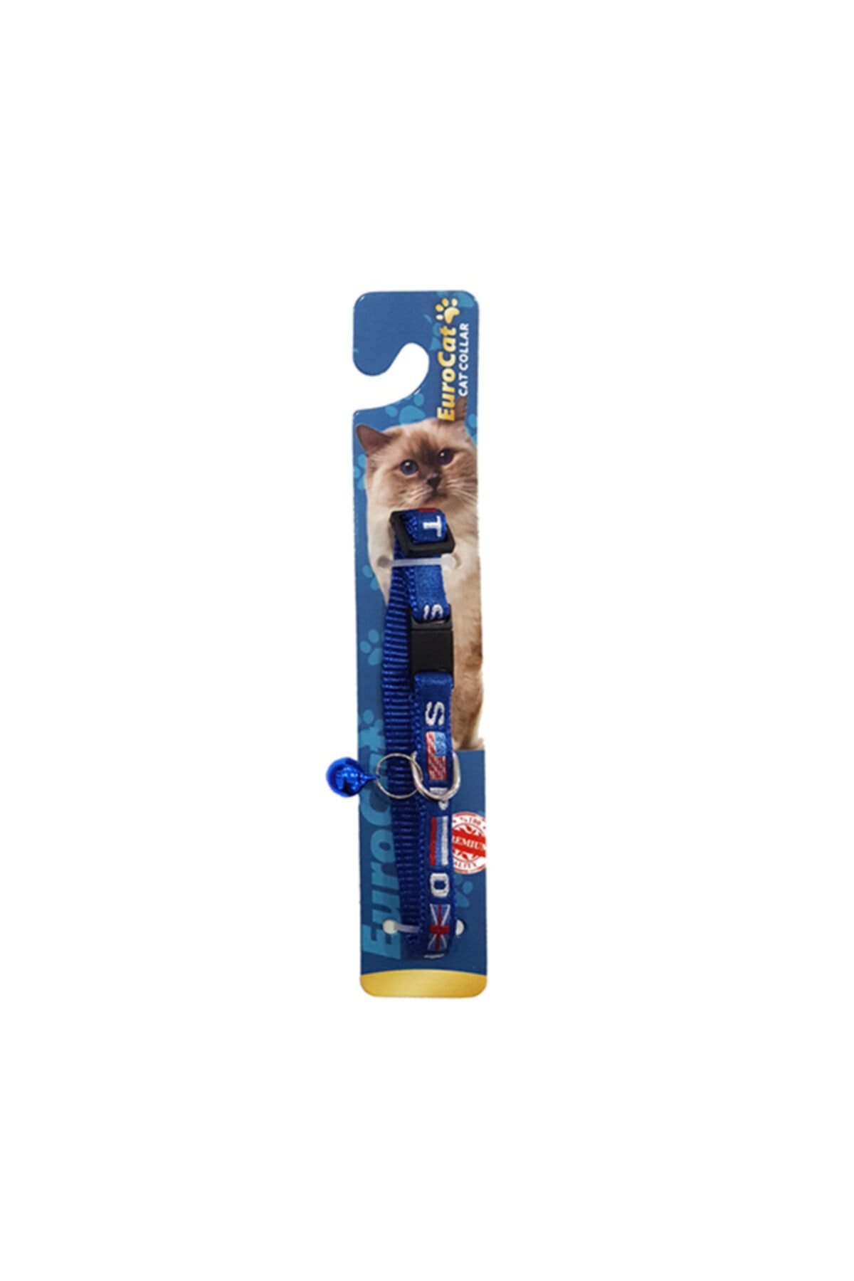 HİLALSHOP Eurocat Bayrak Desenli Çıngıraklı Kedi Boyun Tasması Mavi